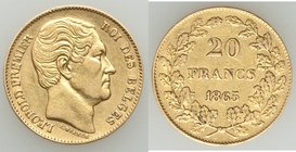Leopold I gold 20 Francs 1865 XF, KM23. AGW 0.1867 oz. 

HID09801242017