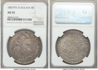 Charles IV 8 Reales 1807 PTS-PJ AU55 NGC, Potosi mint, KM73. Luster somewhat subdued beneath a amethyst-gray toning. 

HID09801242017