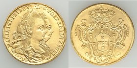 Maria I & Pedro III gold 6400 Reis 1779-B XF (polished), Bahia mint, KM199.1, Fr-77. 31.3mm. 13.94gm. Well struck with crisp edges and details but has...