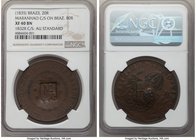 Maranhao. Pedro II Counterstamped 20 Reis ND (1835) XF40 Brown NGC, KM403. "M" counterstamp indicating a value of 20 Reis upon a Brazil 80 Reis of 183...