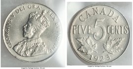 George V 5-Piece Lot of Certified 5 Cents ICCS, 1) 5 Cents 1923 - MS63, KM29 2) 5 Cents 1923 - MS63, KM29 3) 5 Cents 1923 - AU50, KM29 4) 5 Cents 1924...