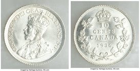 George V 10 Cents 1936 MS65 ICCS, Royal Canadian Mint, KM23a. Blast white with full mint bloom. 

HID09801242017