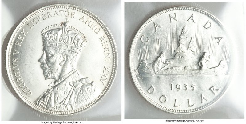 George V Dollar 1935 MS65 ICCS, Royal Canadian mint, KM30. Untoned white surface...