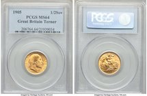 Edward VII gold 1/2 Sovereign 1905 MS64 PCGS, KM804. Satin surfaces just dripping with honey-gold color. AGW 0.1177 oz. 

HID09801242017