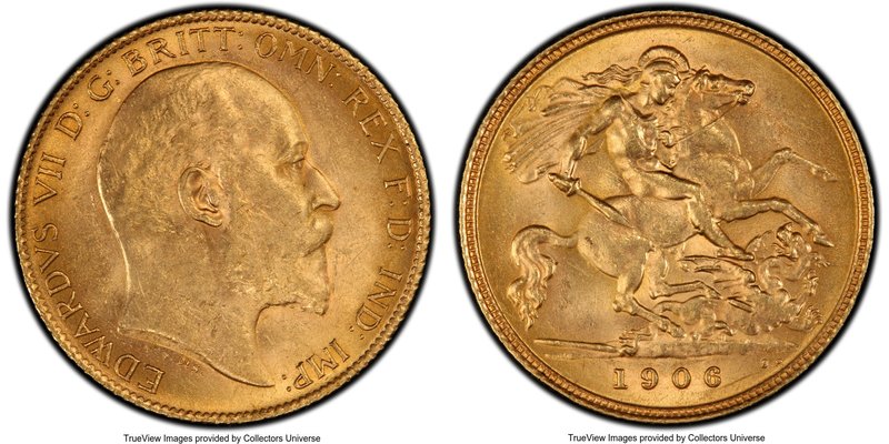 Edward VII gold 1/2 Sovereign 1906 MS63 PCGS, KM804. Orange and yellow-gold sati...
