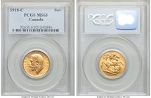 George V gold Sovereign 1918-C MS63 PCGS, Ottawa mint, KM20. AGW 0.2355 oz. 

HID09801242017