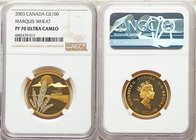 Elizabeth II gold Proof 100 Dollars 2003 PR70 Ultra Cameo NGC, Royal Canadian Mint, KM486. Mintage: 9,993. Issued for the 100th anniversary of the dis...