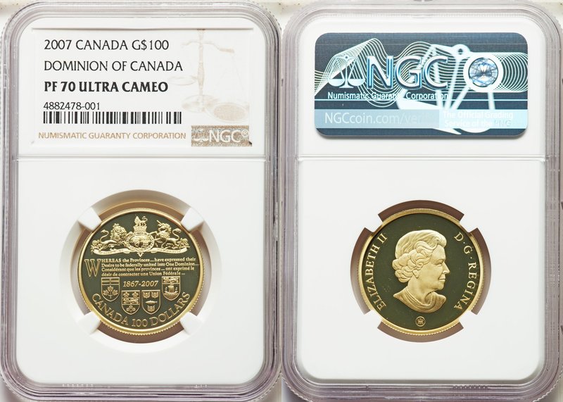 Elizabeth II gold Proof 100 Dollars 2007 PR70 Ultra Cameo NGC, Royal Canadian Mi...
