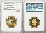 Elizabeth II gold Proof 100 Dollars 2008 PR70 Ultra Cameo NGC, Royal Canadian Mint, KM823. Mintage: 3,089. For 200th anniversary of Fraser River. AGW ...