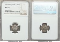 Ferdinand VII 1/2 Real 1816 So-FJ MS63 NGC, Santiago mint, KM64. With portrait of Charles IV previous king. Scarce in mint state, this one displaying ...
