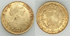 Charles III gold 8 Escudos 1789 So-DA XF (obverse damage), Santiago mint, KM27. 37.8mm. 26.96gm. AGW 0.7840 oz. 

HID09801242017