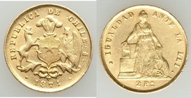 Republic gold 2 Pesos 1874-So XF, Santiago mint, KM143. 17mm. 3.04gm. AGW 0.0883 oz. 

HID09801242017