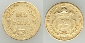 Republic gold 2 Pesos 1866-GW Fine, KM113. 18.4mm. 2.84gm. AGW 0.0825 oz. 

HID09801242017