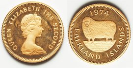 British Colony. Elizabeth II gold Proof Pound 1974, KM7. 22.1mm. 8.05gm. Mintage: 2,675. AGW 0.2355 oz. 

HID09801242017