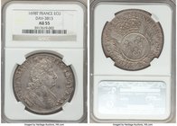 Louis XIV Ecu 1698-T AU55 NGC, Nantes mint, KM298.18, Dav-3813. Lavender-gray overall with patches of light blue and mauve toning. 

HID09801242017