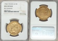Louis XVI gold 2 Louis d'Or 1786-A UNC Details (Reverse Damage) NGC, Paris mint, KM592.1. Reverse gouge on shield cause for details tag, otherwise bri...