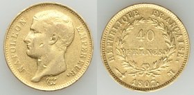 Napoleon gold 40 Francs 1807-M VF, Toulouse mint, KM-A688.3. 26mm. 12.87gm. AGW 0.3734 oz.

HID09801242017