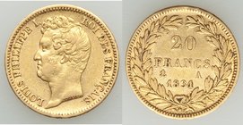 Louis Philippe I gold 20 Francs 1831-A Paris mint, KM739.1. 21.0mm. 6.38gm. Incuse lettering variety. AGW 0.1867 oz.

HID09801242017