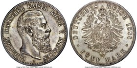 Prussia. Friedrich III 5 Mark 1888-A MS62 NGC, Berlin mint, KM512. One year type. Steel-gray and charcoal toning. 

HID09801242017