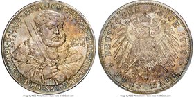 Saxe-Weimar-Eisenach. Wilhelm Ernst 5 Mark 1908-A MS65 NGC, Berlin mint, KM220. Attractive toning in multi-colored shades. 

HID09801242017
