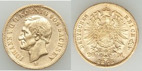 Saxony. Johann gold 20 Mark 1873-E XF Muldenhutten mint, KM1234. 22.4mm. 7.93gm. One year type. AGW 0.2304 oz. 

HID09801242017