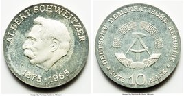 Democratic Republic Pair of Uncertified 10 Marks, 1) 10 Mark 1975 - Proof, KM56. 31mm. 16.86gm. 100th anniversary of the birth of Albert Schweitzer 2)...