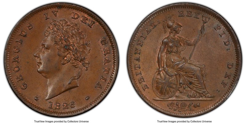 George IV Penny 1826 MS63 Brown PCGS, KM693, S-3823. Fully struck yet un-lustrou...