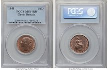 Victoria Farthing 1841 MS64 Red and Brown PCGS, KM725, S-3950. Young head variety. Nothing displeasing about this coin, enough red to accentuate and h...