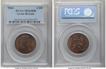 Victoria 1/2 Penny 1866 MS64 Red and Brown PCGS, KM748.2, S-3956. Exception strike, attractive appearance. 

HID09801242017