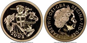 Elizabeth II gold 5 Pounds 2005 MS68 Deep Prooflike NGC, KM1067. 36mm. Mintage: 936. AGW 1.1771 oz. 

HID09801242017
