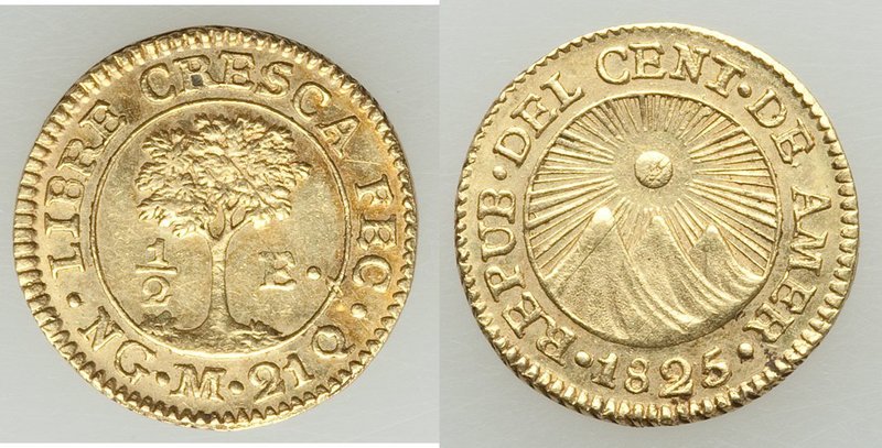 Central American Republic gold 1/2 Escudo 1825 NG-M XF, Guatemala City mint, KM5...