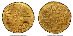 Ottoman Empire. Mahmud I gold Zeri Mahbub AH 1143 (1730/1) MS63 PCGS, Misr mint (in Egypt) 20mm. 2.59gm. Clean prooflike fields, with only a small por...