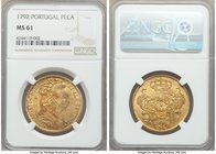 Maria I gold 4 Escudos (Peça) 1792 MS61 NGC, Lisbon mint, KM299. Honey-gold surfaces with burgundy recessed toning, few adjustments to reverse. AGW 0....