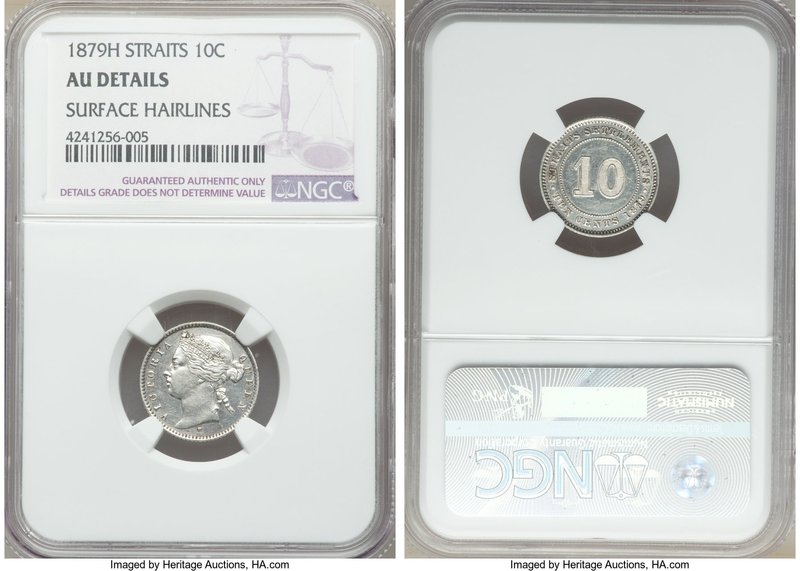 British Colony. Victoria 10 Cents 1879-H AU Details (Surface Hairlines) NGC, Hea...