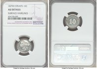 British Colony. Victoria 10 Cents 1879-H AU Details (Surface Hairlines) NGC, Heaton mint, KM11. Hairlines no doubt due to old cleaning, untoned with s...