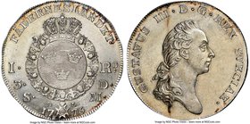 Gustaf III Riksdaler 1776-OL MS61 NGC, KM514. Reflective mostly white surfaces, rubber band stain on obverse. 

HID09801242017