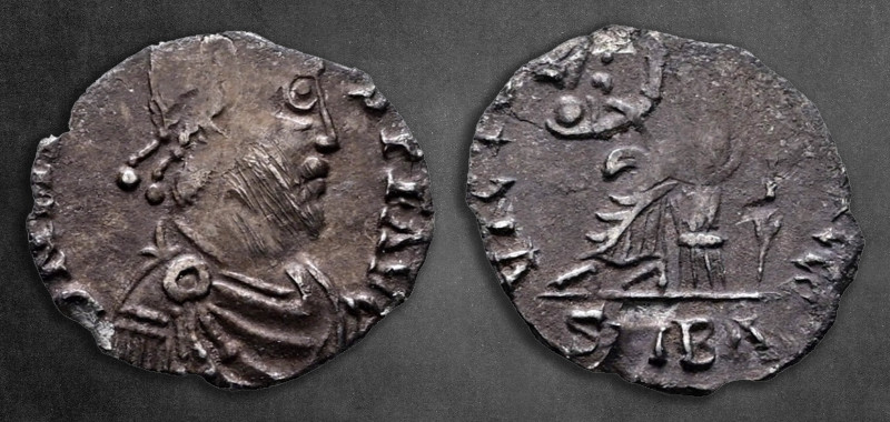 Maximus of Spain. Usurper AD 409-411. Barcino (Barcelona)
Siliqua AR

14 mm, ...