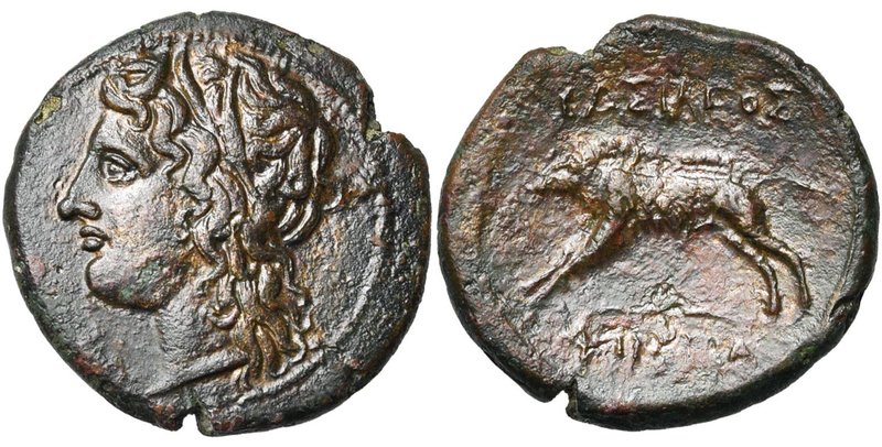 SICILE, AGRIGENTE, Phintias, tyran (287-278), AE bronze. D/ T. de dieu-fleuve à ...