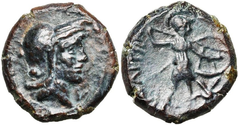 SICILE, GAULOS, sous domination romaine, AE bronze. D/ T. casquée à d. Derrière,...
