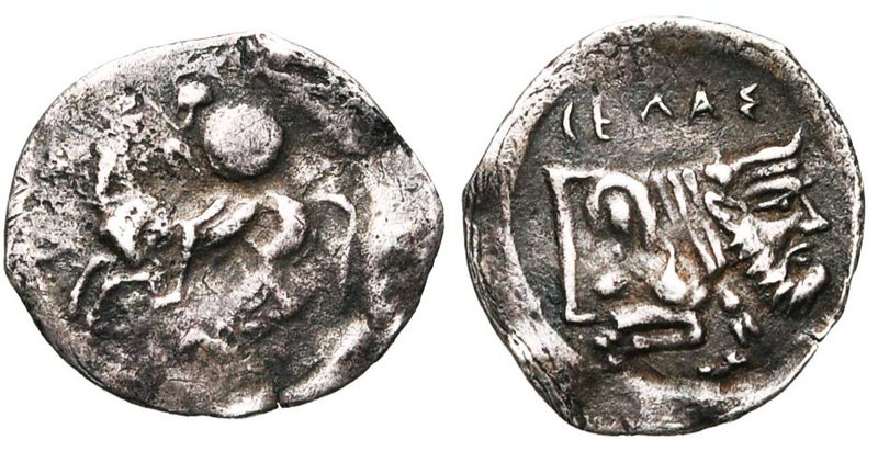 SICILE, GELA, AR litre, 430-425 av. J.-C. D/ Cavalier casqué, armé d''un bouclie...