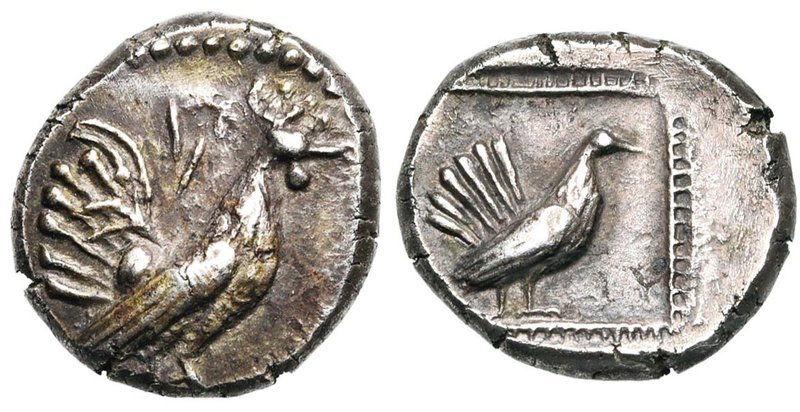 SICILE, HIMERA, AR drachme, vers 500 av. J.-C. D/ Coq à d. Au-dessus, . R/ Poul...