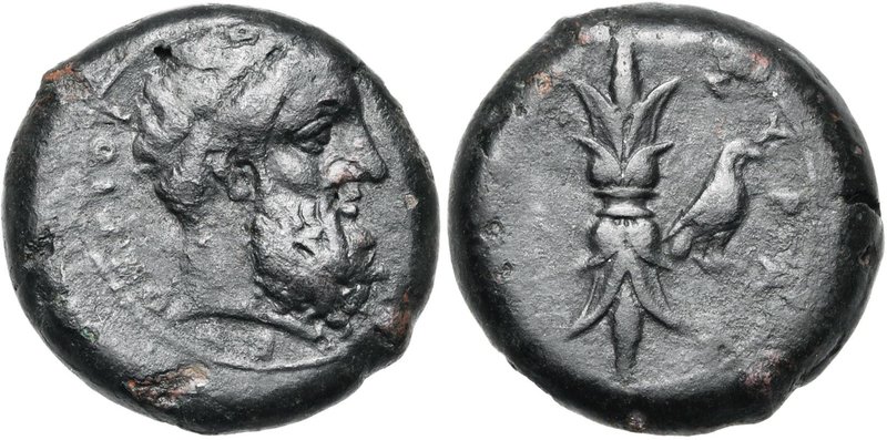 SICILE, SYRACUSE, AE hémidrachme, 367-344 av. J.-C. D/ T. l. de Zeus à d. R/ Fou...