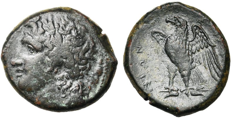 SICILE, SYRACUSE, Hicétas (288-279), AE bronze. D/ T. juvénile de Zeus à g. Derr...