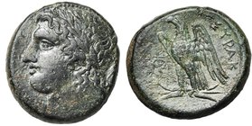 SICILE, SYRACUSE, Hicétas (288-279), AE bronze. D/ T. juvénile de Zeus à g. R/ ΣYPAK-[OΣIΩN] Aigle posé sur un foudre à g. Dans le champ g., . SNG AN...