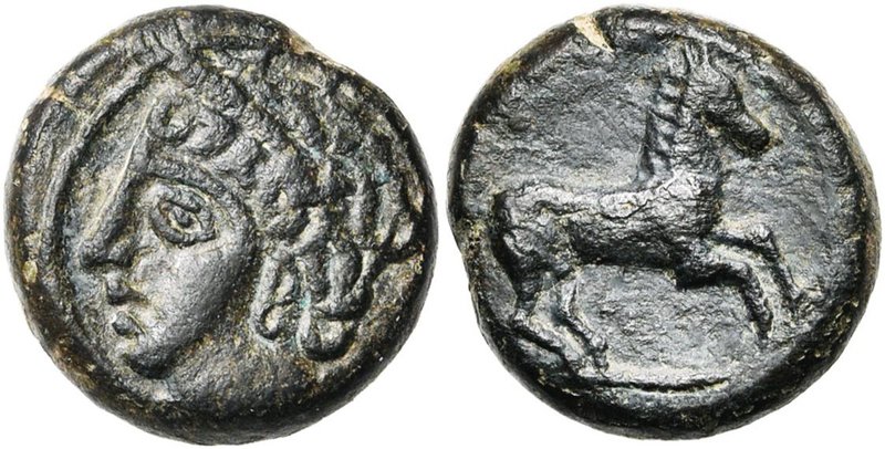 EMISSIONS SICULO-PUNIQUES, AE bronze, 370-300 av. J.-C., Sicile. D/ T. de Koré à...