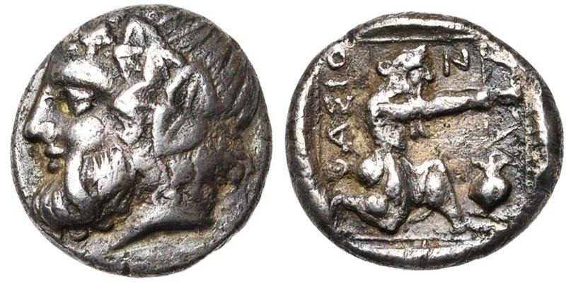 ILES DE THRACE, THASOS, AR drachme, vers 390-380 av. J.-C. D/ T. de Dionysos bar...