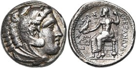 ROYAUME DE MACEDOINE, Alexandre III le Grand (336-323), AR tétradrachme, 323-320 av. J.-C., Amphipolis. D/ T. d''Héraclès à d., coiffé de la dépouille...