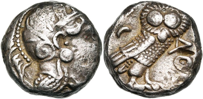 ATTIQUE, ATHENES, AR tétradrachme, vers 250 av. J.-C. D/ T. casquée d''Athéna à ...