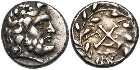 ACHAIE, Ligue achéenne, AR drachme, 196-146 av. J.-C., Antigoneia. D/ T. l. de Zeus à g. R/  dans une couronne de laurier. A g. et à d., A-N. En dess...