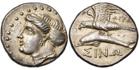 PAPHLAGONIE, SINOPE, AR drachme, vers 350-300 av. J.-C. D/ T. de la nymphe Sinope à g., portant boucle d''oreille et collier. R/ Aigle sur un dauphin ...